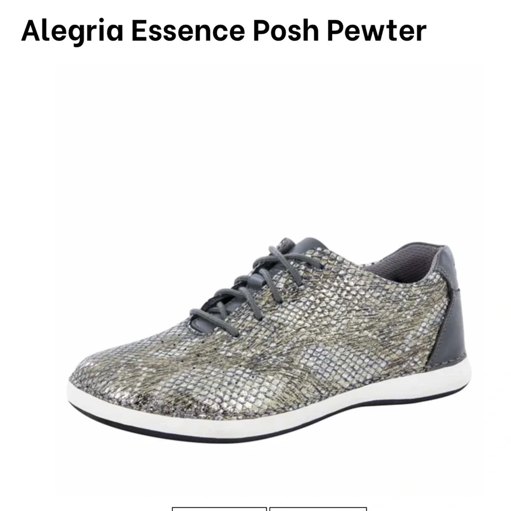 Alegria Essence Posh Pewter Orthopedic Lace Up Metallic Shoes. Size 41
